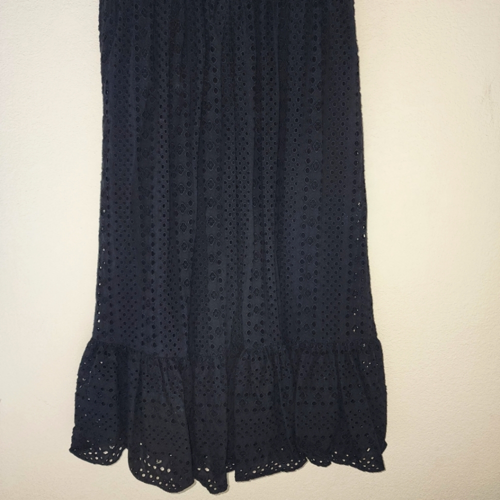 J.Crew Black Cotton Eyelet Embroidered Tiered Sleeveless Midi Dress Sz 4 - Picture 7 of 8